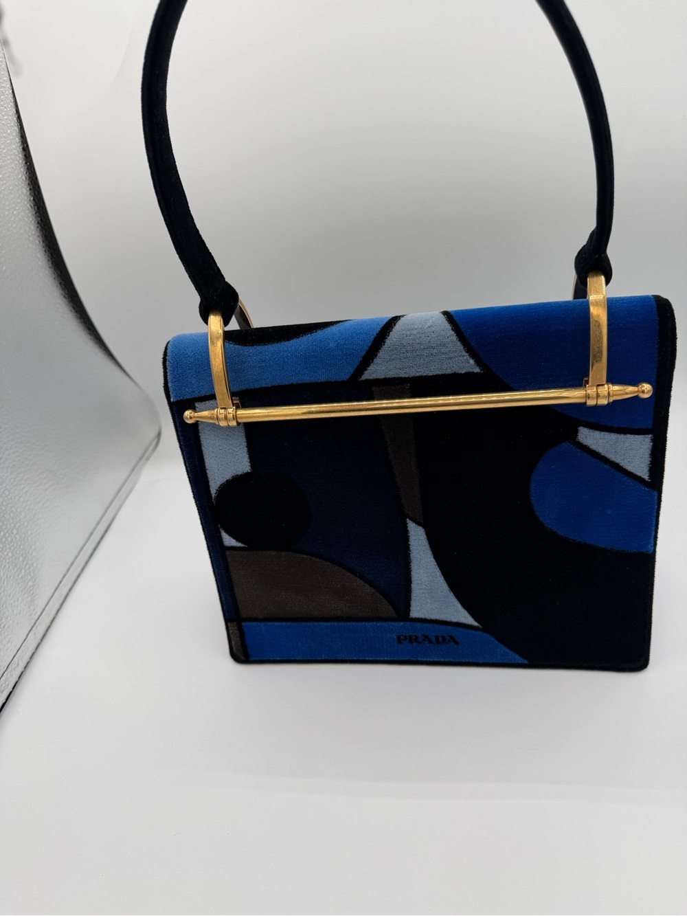 Rare Prada Velvet Abstract Face Art-Print Top-Handle Bag - Picture 4 of 5
